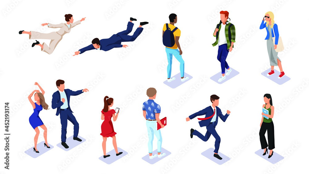 Business people and students isometric vector illustration