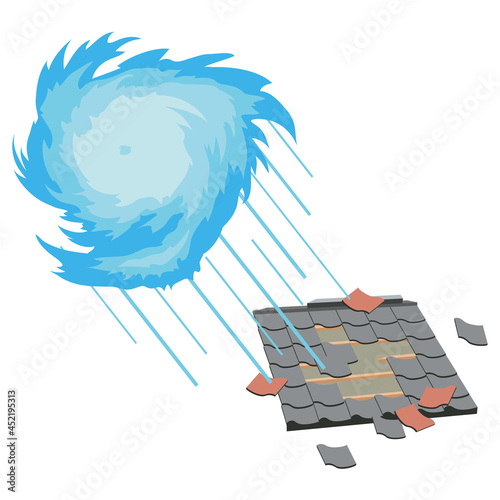 屋根瓦の台風被害のイラスト素材　ベクター