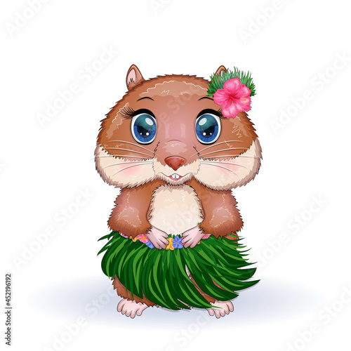 Cute hamster dancer hula, hawaii, summer concept, hamster cartoon characters, funny animal character
