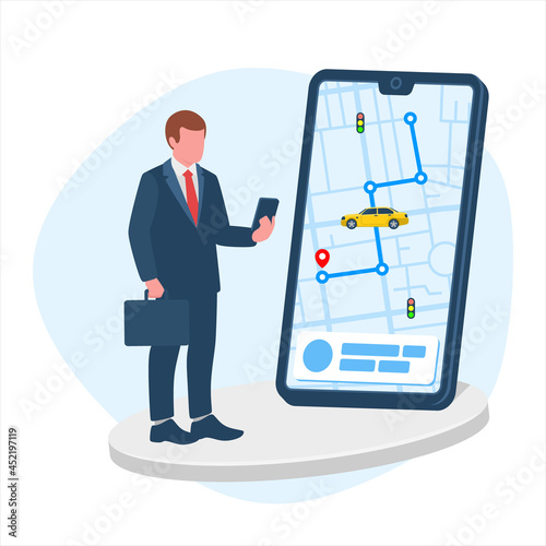Man calls a taxi through app vector illustration