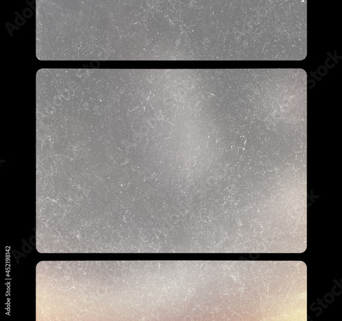 Vintage Super 8 8mm Film Strip Frame Overlay Triple Placeholder with Light Leaks, Dust and Speckles Texture, Damaged Film