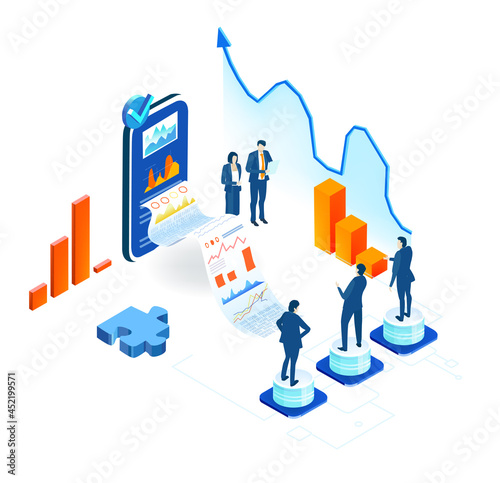 Isometric environment design with lots of business people working in office, solving problems, finding solutions, bankers, lawyers, office managers, sales fool and creative people. Global business