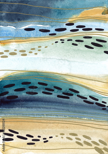 abstract illustrations hand drawn in watercolor from spots and lines