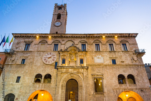 Sunset view of the Palace of the People's Captains in Ascoli Piceno, Italy