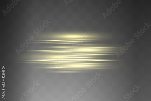 Yellow glowing light explodes on a transparent background. Sparkling magical dust particles. Bright Star. Transparent shining sun  bright flash. Vector sparkles. To center a bright flash