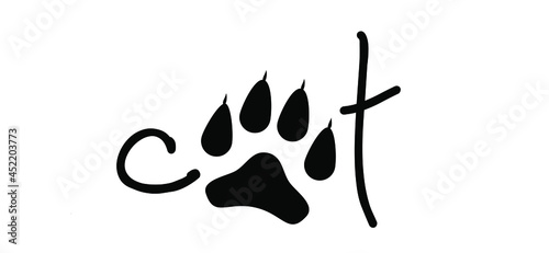 Slogan cat with footstep. Footsteps pictogram. Foot, feet print icon. cats footprints silhouette. Flat vector animal sign. Cat paw, 