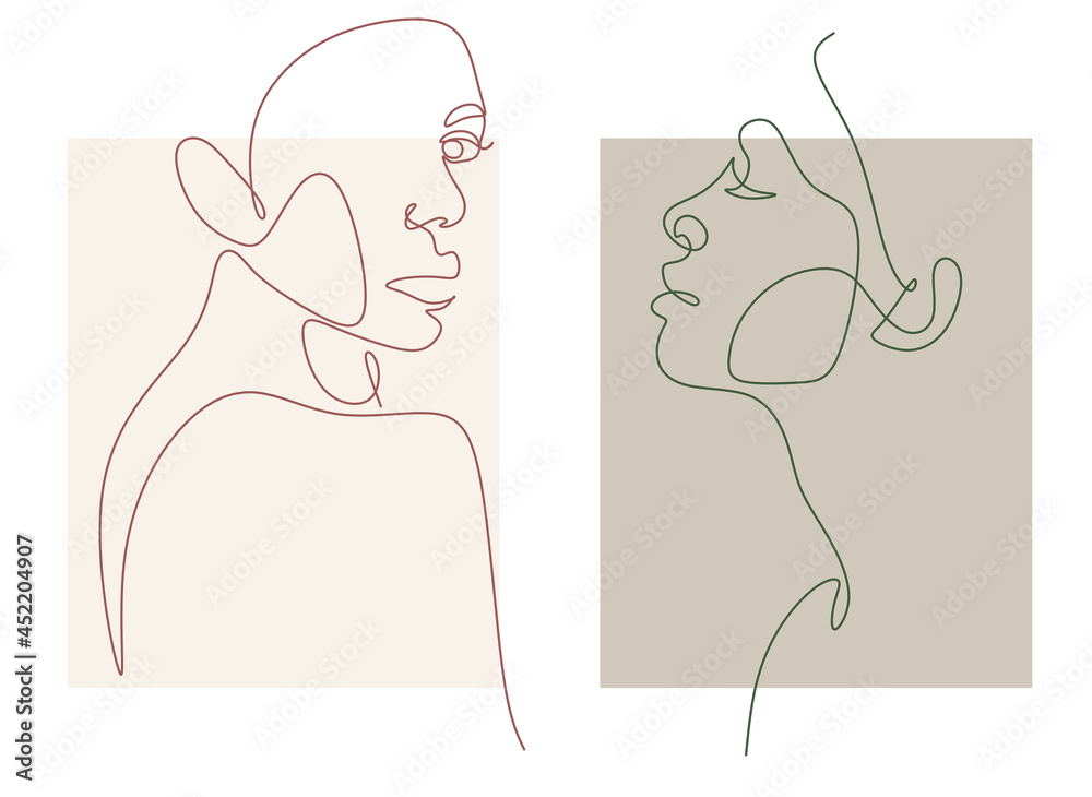 Abstract faces one line couple vector minimalist. Abstract faces one line couple vector minimalist.