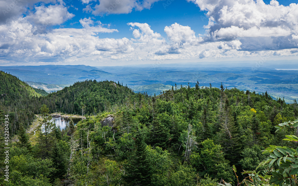 View on Saguenay on a summer day from the top of Pic de la Hutte, a peak located in Monts Valin National Park (Quebec, Canada)