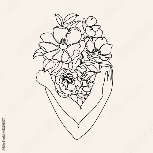 Woman hugging herself in continuous line drawing, Love your body concept, Isolated on the white background, vector illustration monochrome, Drawing by lines, Minimalist Style.