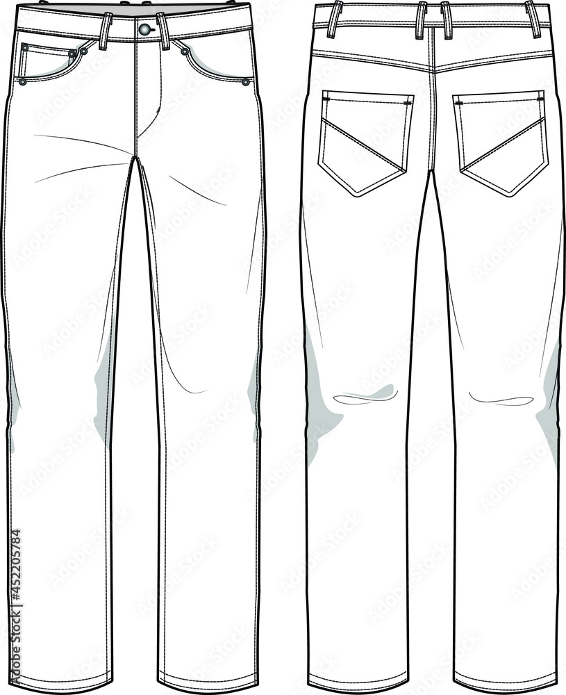 Women Denim Jeans Front and Back View fashion illustration vector, CAD,  technical drawing, flat drawing. Stock Vector | Adobe Stock