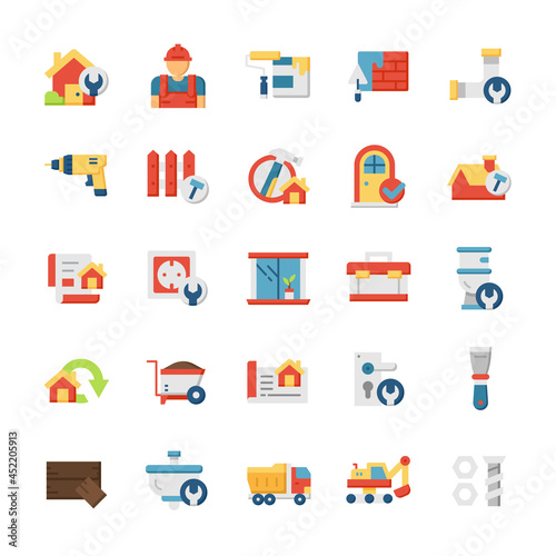 Set of Home Renovation icons with flat style.