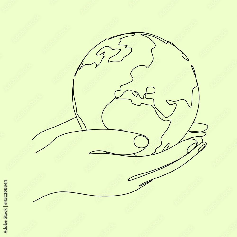 Save nature line art vector. Two hands with little leaves. continuous line drawing of hand holding growing plant Save nature line art vector. Two hands with little leaves. continuous line drawing of hand holding growing plant