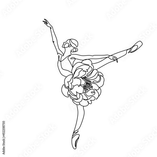 Ballet dancer in continuous line art drawing style. Ballerina black line sketch on white background. Vector illustration

