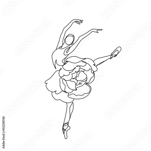 Ballet dancer in continuous line art drawing style. Ballerina black line sketch on white background. Vector illustration
