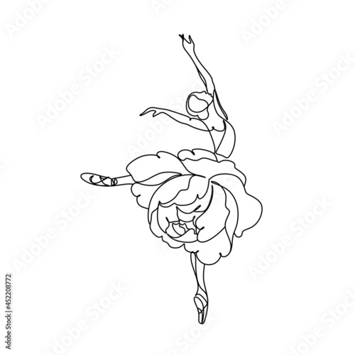 Ballet dancer in continuous line art drawing style. Ballerina black line sketch on white background. Vector illustration
