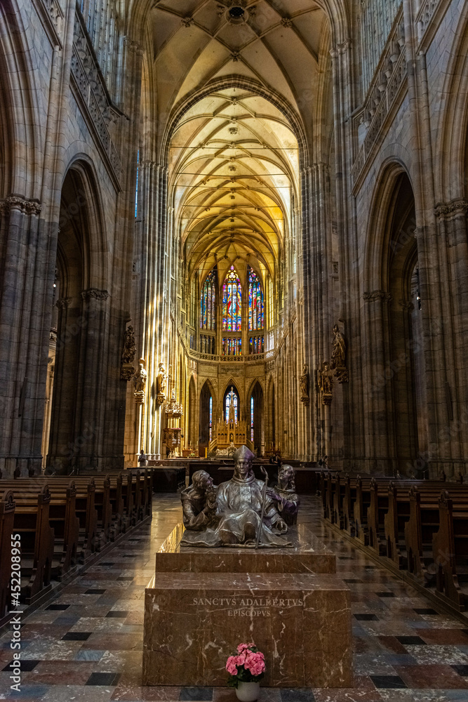 PRAGUE, CZECH REPUBLIC, 31 JULY 2020: interior of the St. Vitus Cathedral