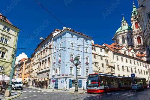 PRAGUE, CZECH REPUBLIC, 31 JULY 2020: tramway in the historic center