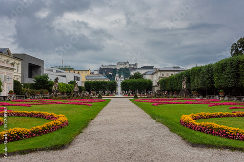 SALZBURG, AUSTRIA, 2 AUGUST 2020: The Castle of Salzburg and the beautiful gardens of the royal palace