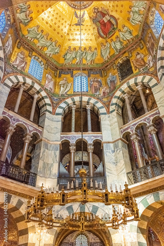 AACHEN  GERMANY  23 JULY 2020 The beutiful golden interior of the Palatine Chapel