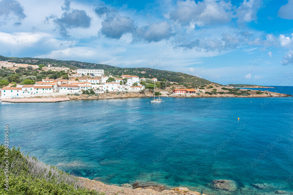 Beautiful town and beach of Cala d'Oliva in Asinara island, Sardinia