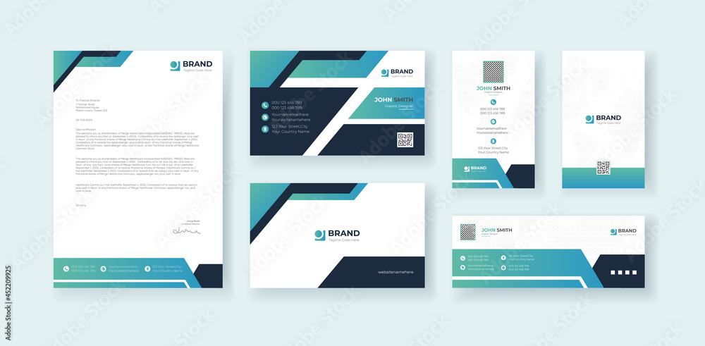 Corporate Business Identity Stationery Set for Minimal Branding Identity Template.Editable  Business card, ID card, Letterhead, Invoice, Envelope, Brand Identity Print Design Premium Vector.