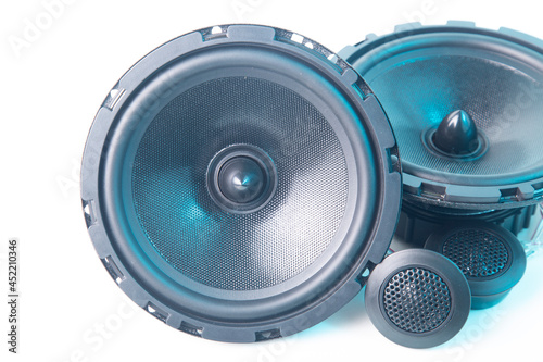 Car audio systems. Component audio system for a car on a white background. photo