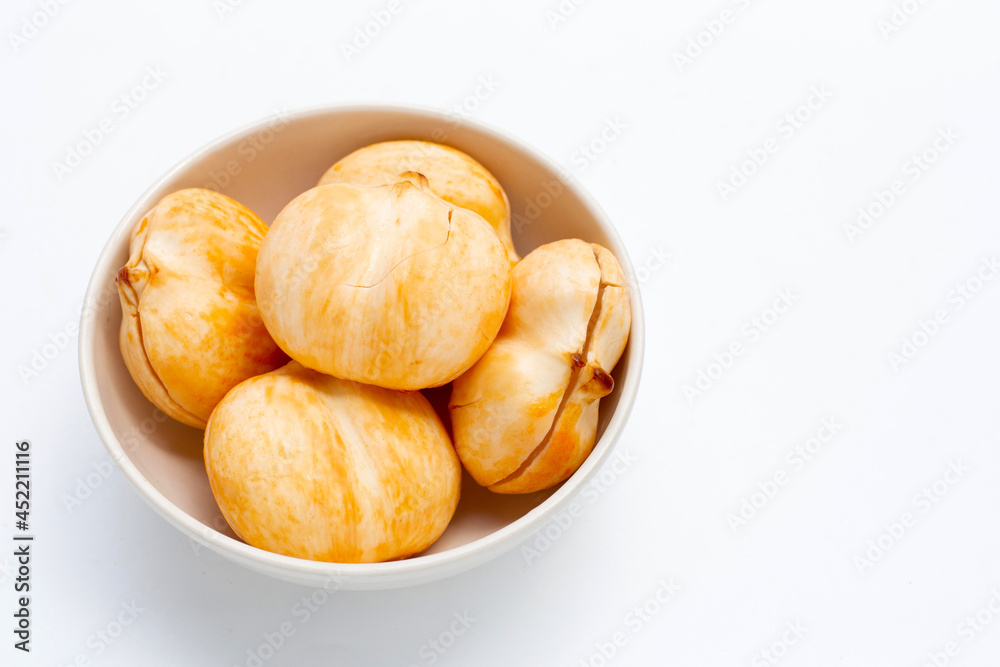 Toddy palm in white bowl on white background. Toddy palm in white bowl on white background.