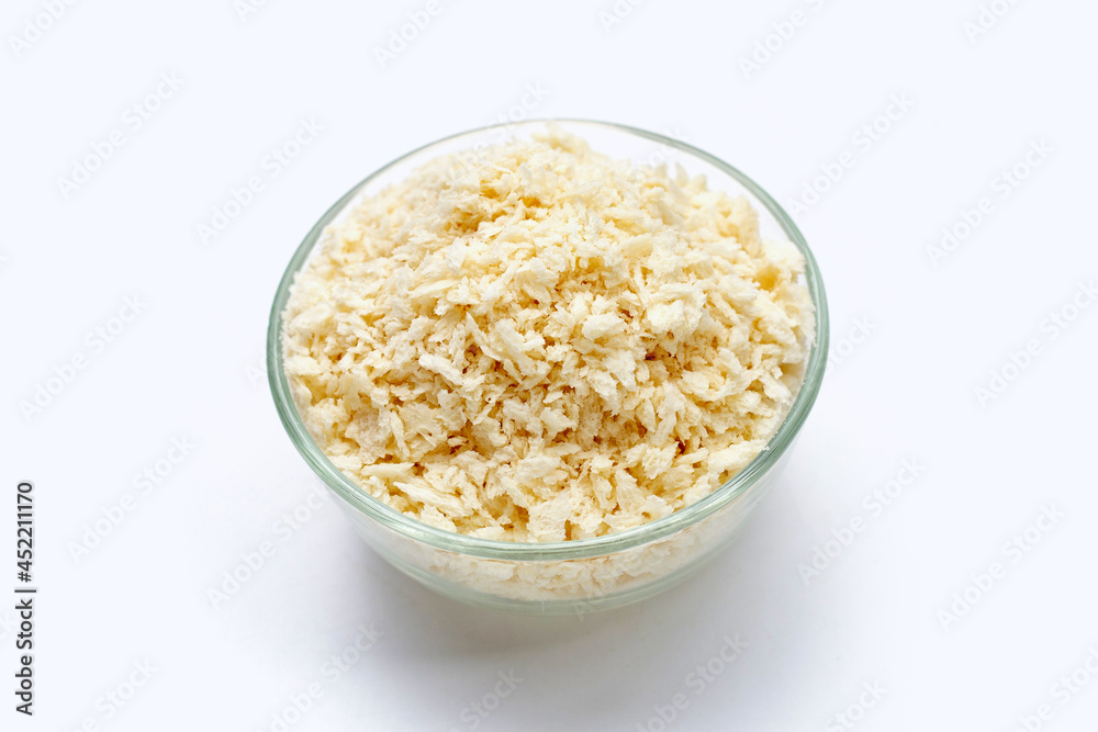 Bread Crumbs glass bowl on white background. Bread Crumbs glass bowl on white background.