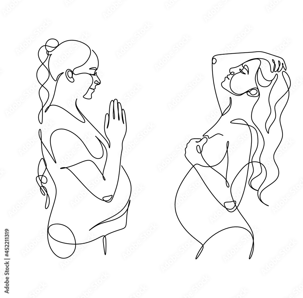Pregnant woman one line drawing on white isolated background. Vector illustration Pregnant woman one line drawing on white isolated background. Vector illustration