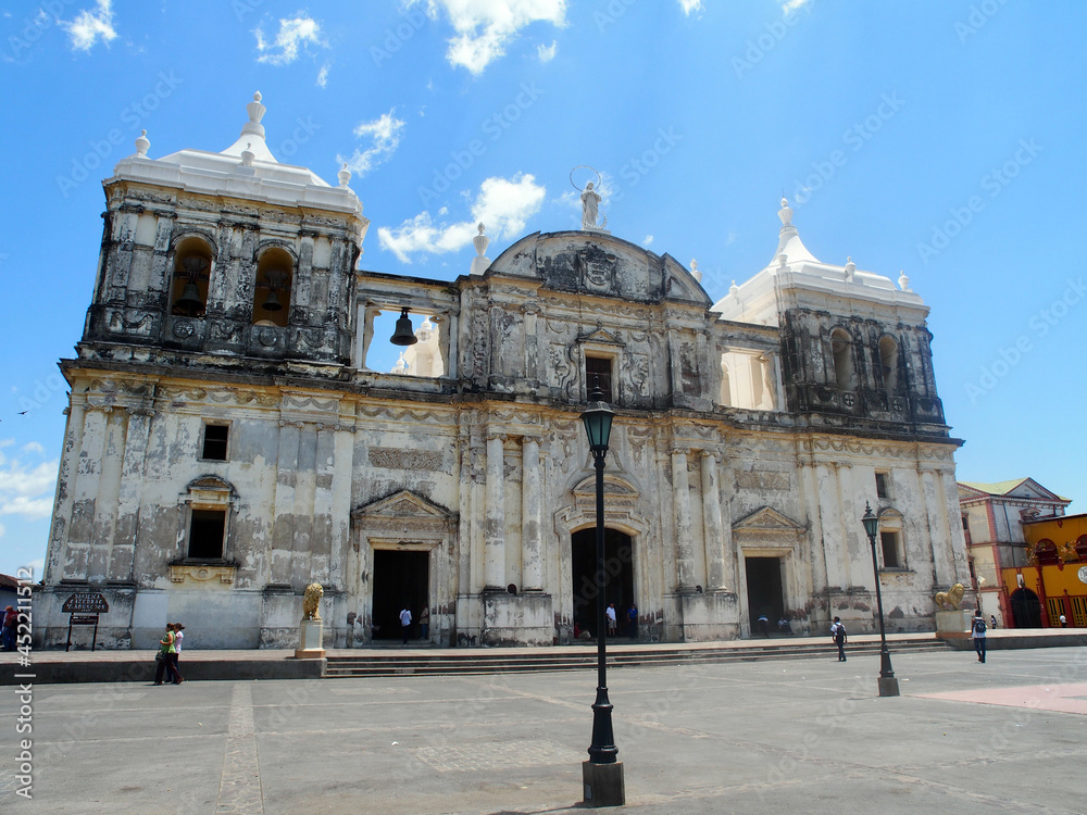 Leon, Nicaragua, 02.06.2015: Cathedral in the main square of Leon