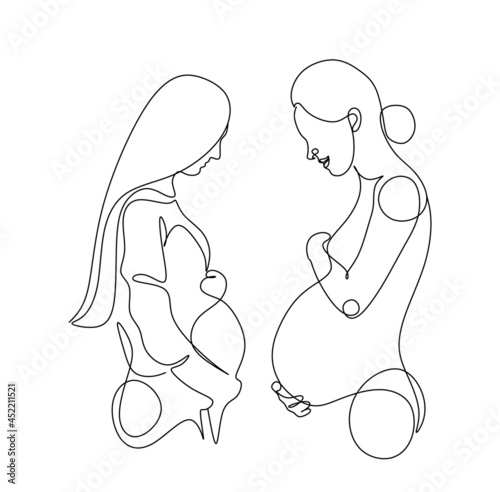 Pregnant woman one line drawing on white isolated background. Vector illustration	