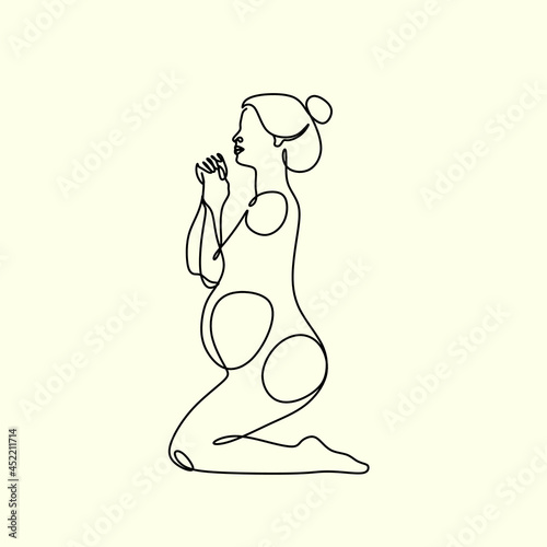 Pregnant woman one line drawing on white isolated background. Vector illustration	