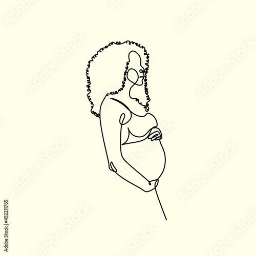 Pregnant woman one line drawing on white isolated background. Vector illustration	