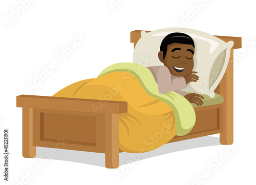 Kid African Boy Sleeping and Smiling.,vector eps10
