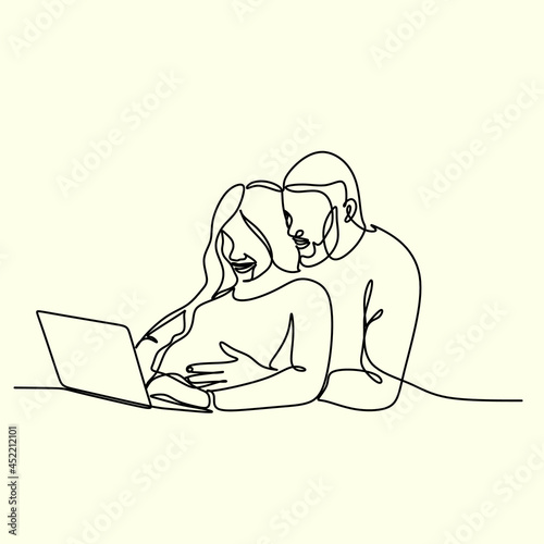 Pregnant woman one line drawing on white isolated background. Vector illustration	