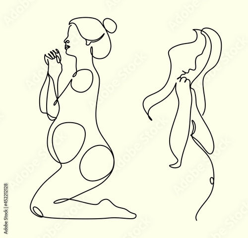 Pregnant woman one line drawing on white isolated background. Vector illustration	