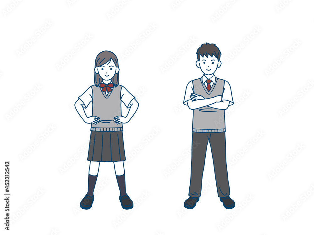 堂々と自信に満ち溢れた学生 仁王立ち 中高生 高校生 中学生 男女 全身 イラスト素材 Stock Vector Adobe Stock