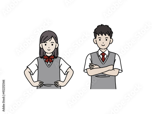 堂々と自信に満ち溢れた学生　中高生　高校生　中学生　男女　イラスト素材