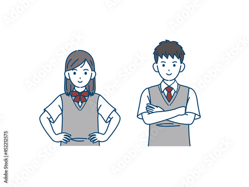 堂々と自信に満ち溢れた学生　中高生　高校生　中学生　男女　イラスト素材