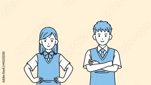 堂々と自信に満ち溢れた学生　中高生　高校生　中学生　男女　イラスト素材