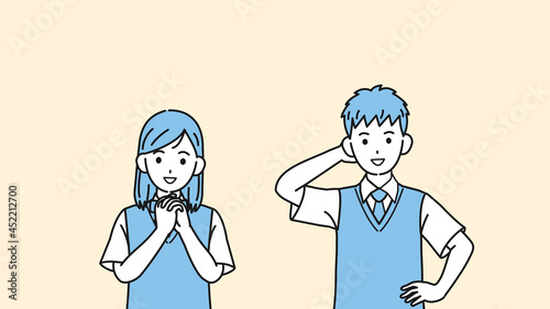 学生　笑顔　笑う　中高生　高校生　中学生　男女　イラスト素材