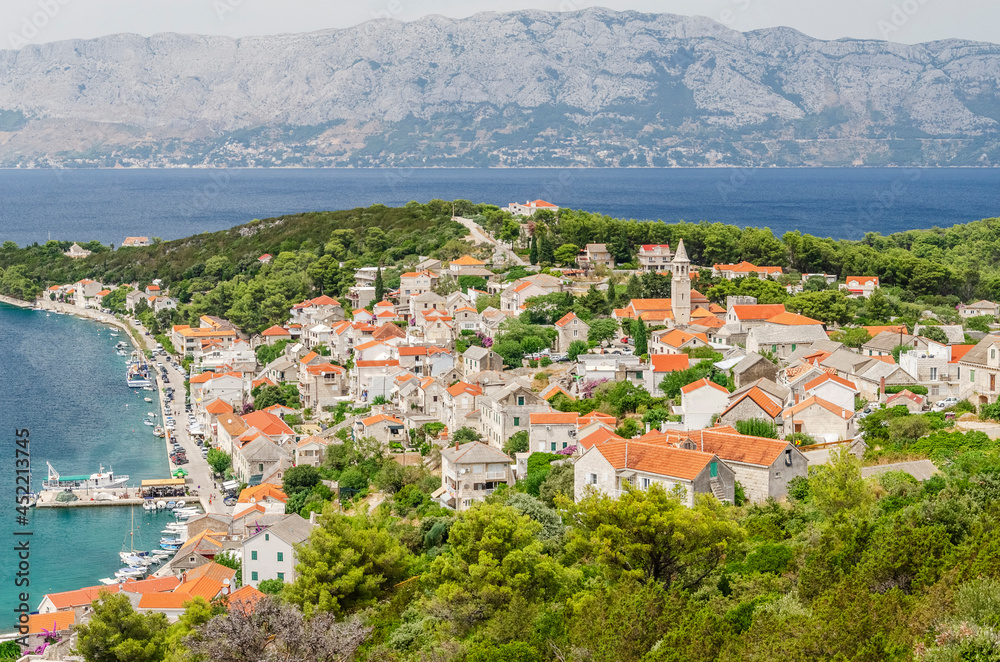 Spectacular view on Povlja town located on the north coast of Brac island in Croatia