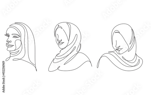 Beautiful woman in hijab drawing line art minimalist 