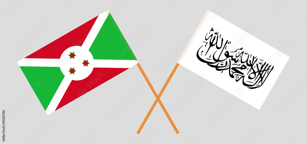 Crossed flags of Burundi and Islamic Emirate of Afghanistan. Official colors. Correct proportion Crossed flags of Burundi and Islamic Emirate of Afghanistan. Official colors. Correct proportion
