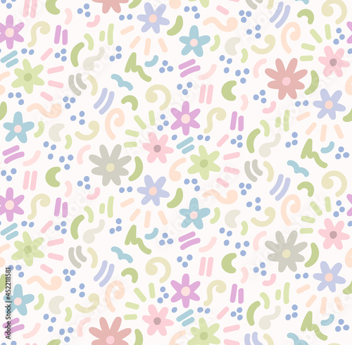 Seamless hand-drawn flowers. Playful floral scribble vector illustration.