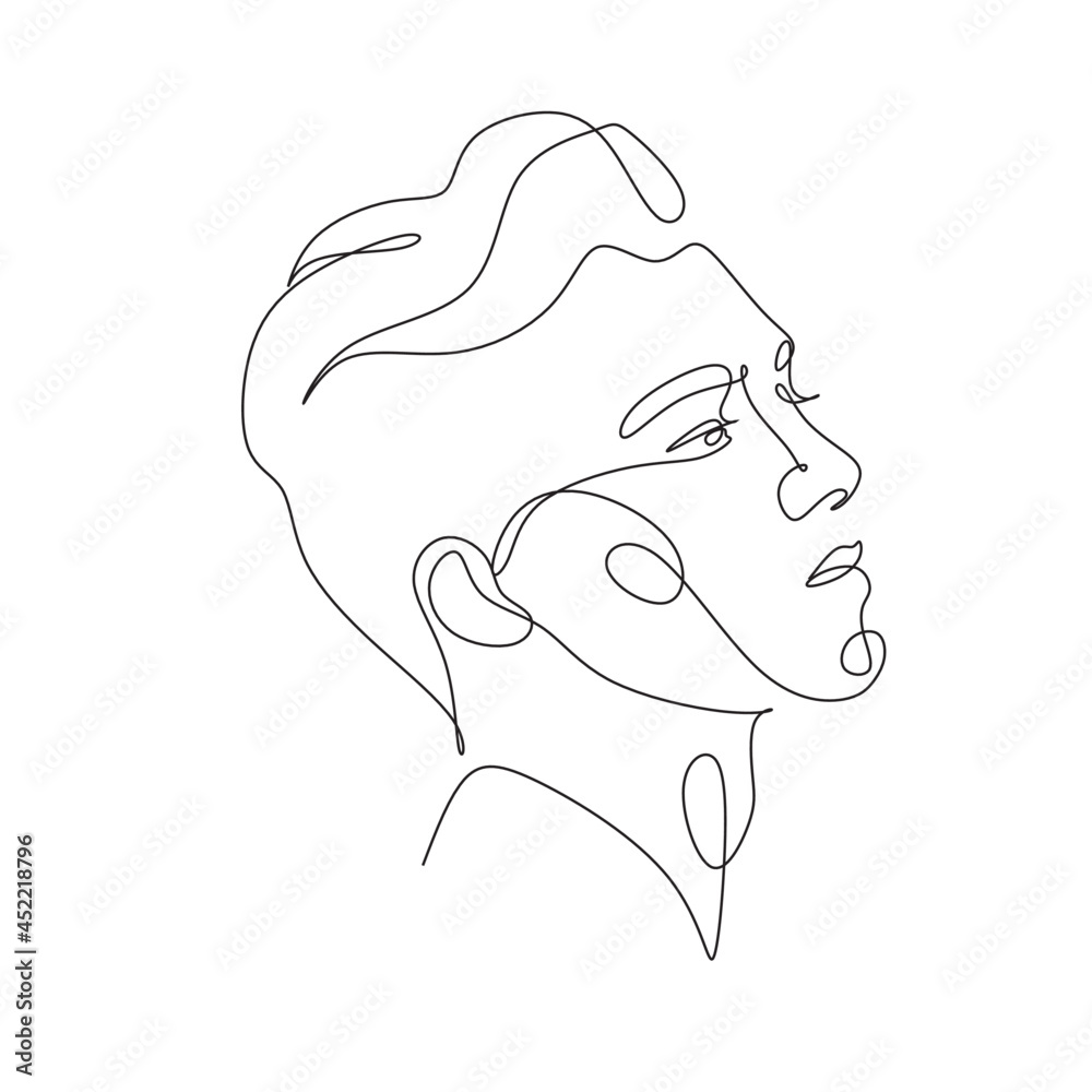 Men line art vector. Continuous one line drawing of man portrait. Hairstyle.  Fashionable men's style. Stock Vector | Adobe Stock