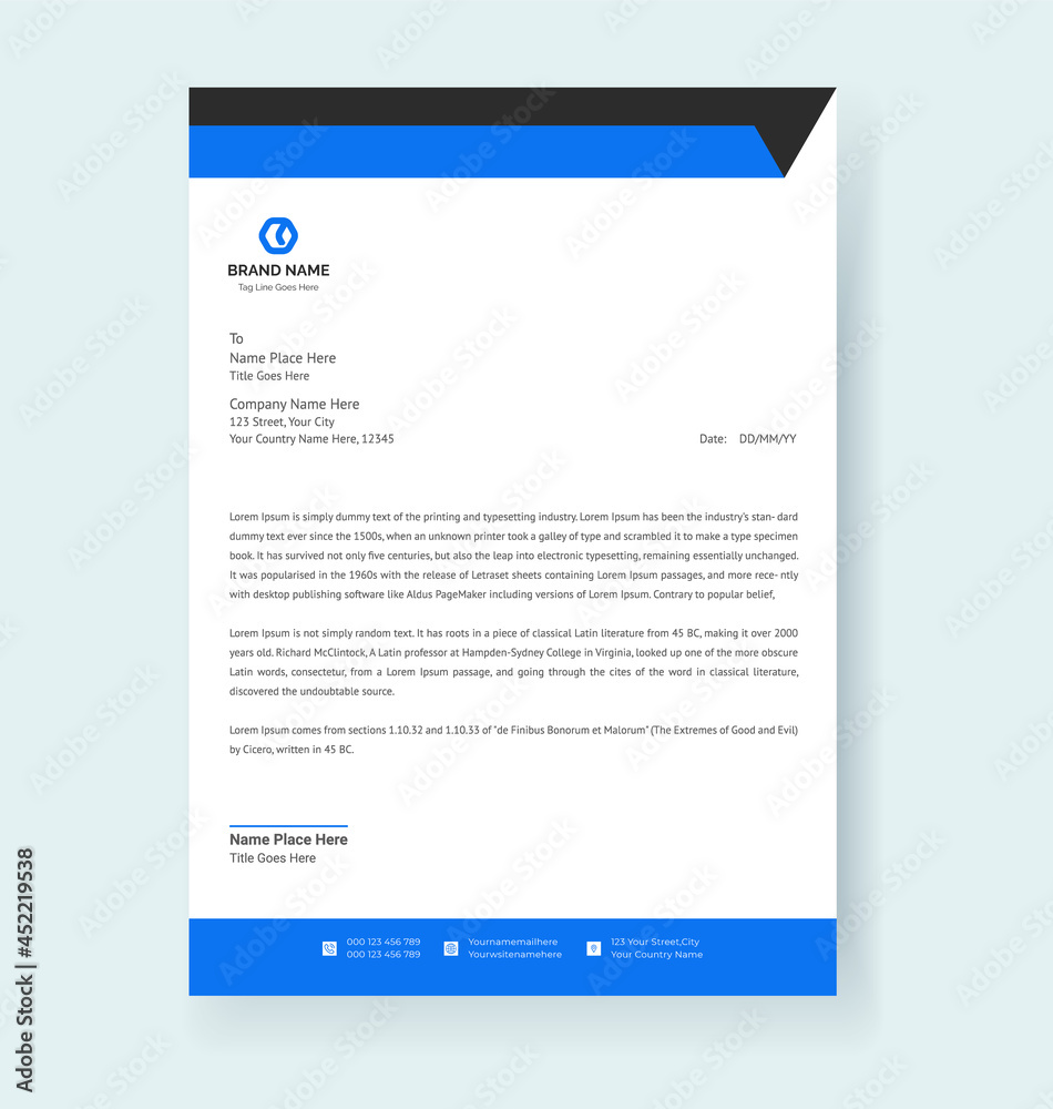 Letterhead Template Design For Professional Business Project. Corporate Modern Creative Editable Letterhead Template Design Vector.