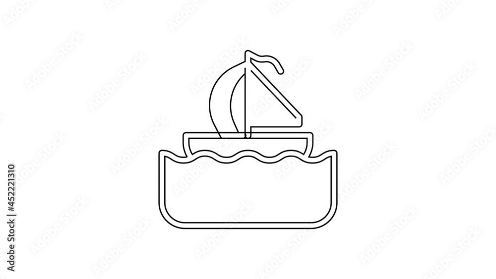 Black line Yacht sailboat or sailing ship icon isolated on white background. Sail boat marine cruise travel. 4K Video motion graphic animation Black line Yacht sailboat or sailing ship icon isolated on white background. Sail boat marine cruise travel. 4K Video motion graphic animation