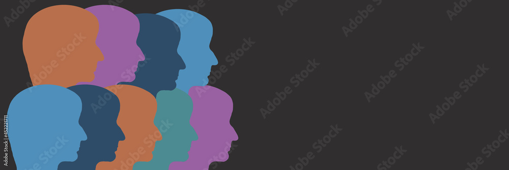 Silhouettes of faces in different colours, face from the side