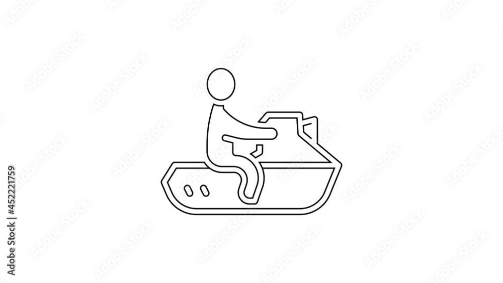 Black line Jet ski icon isolated on white background. Water scooter. Extreme sport. 4K Video motion graphic animation